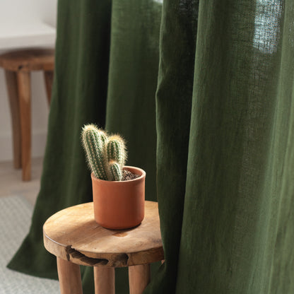 Dark Green Linen Curtain