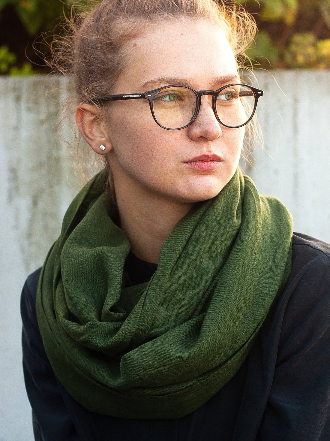 Dark Green Linen Scarf