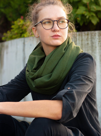 Dark Green Linen Scarf