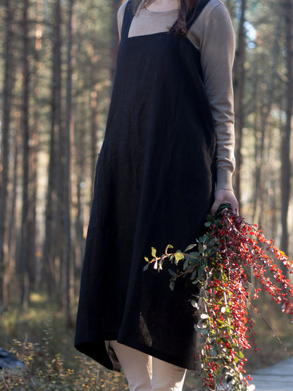 Black Linen Japanese Pinafore