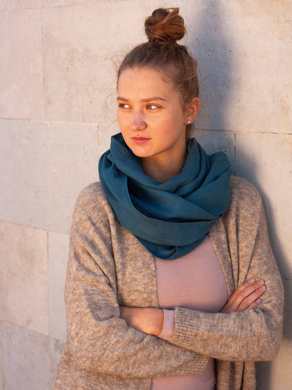 Dark Teal Linen Scarf