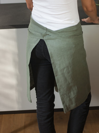 Safari Green Linen Half Apron