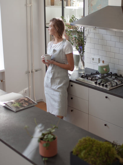 Cloud Gray Linen Apron