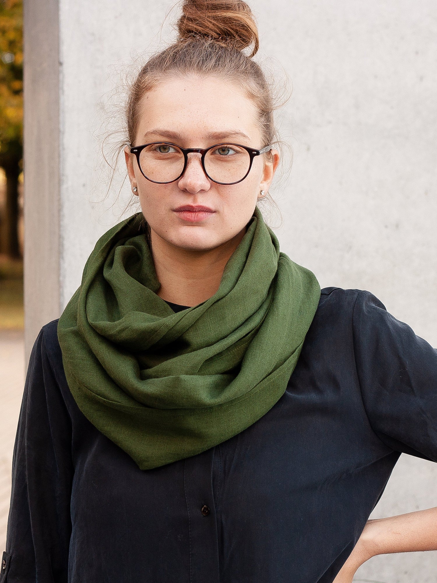 Dark Green Linen Scarf