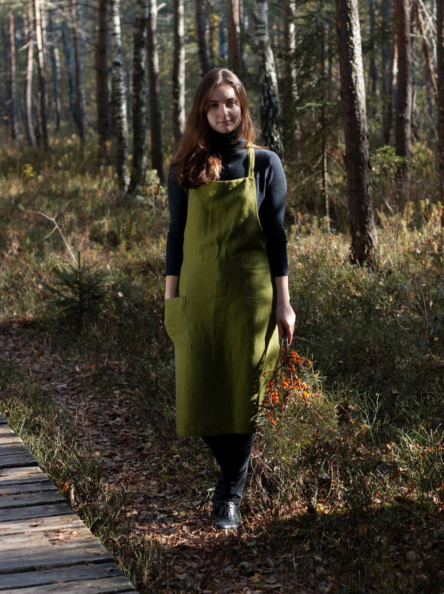 Moss Green Linen Apron Gift Set