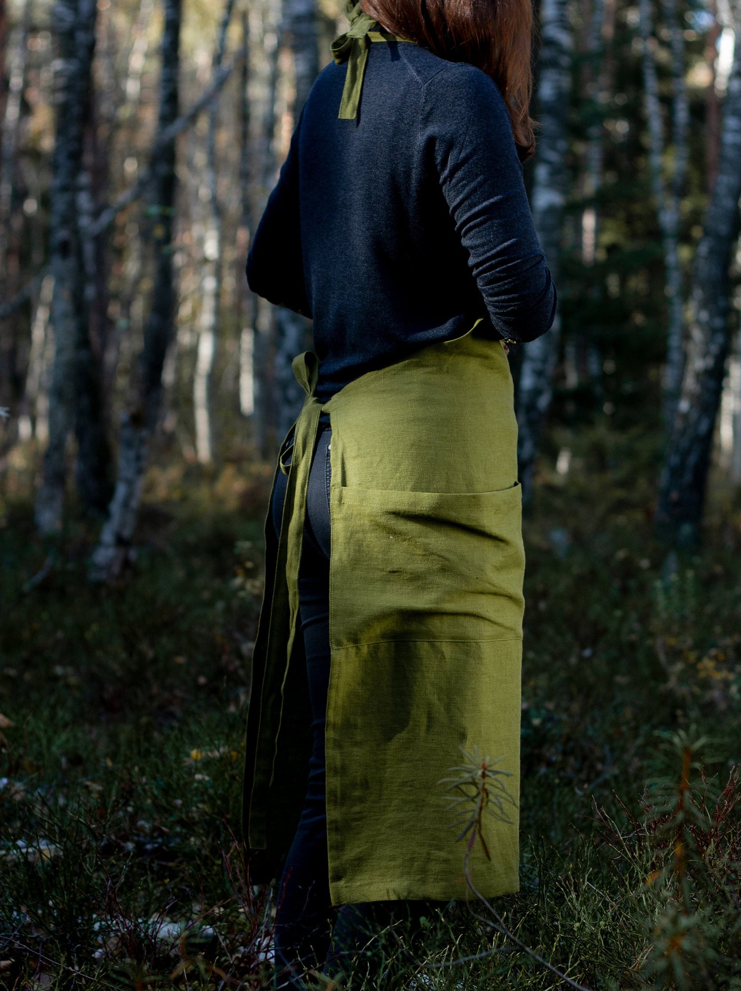 Moss Green Linen Apron Gift Set