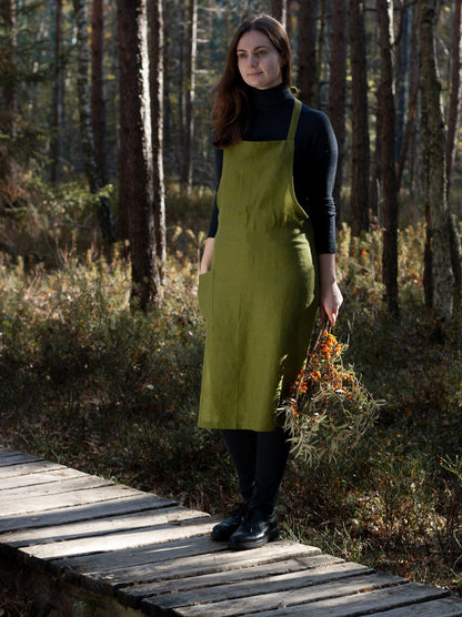 Moss Green Linen Apron Gift Set