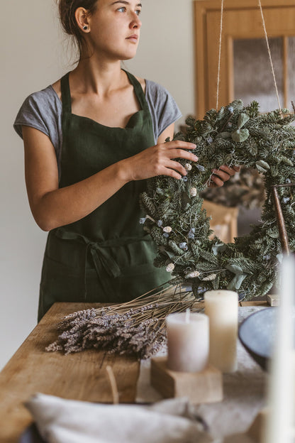 Dark Green Linen Apron