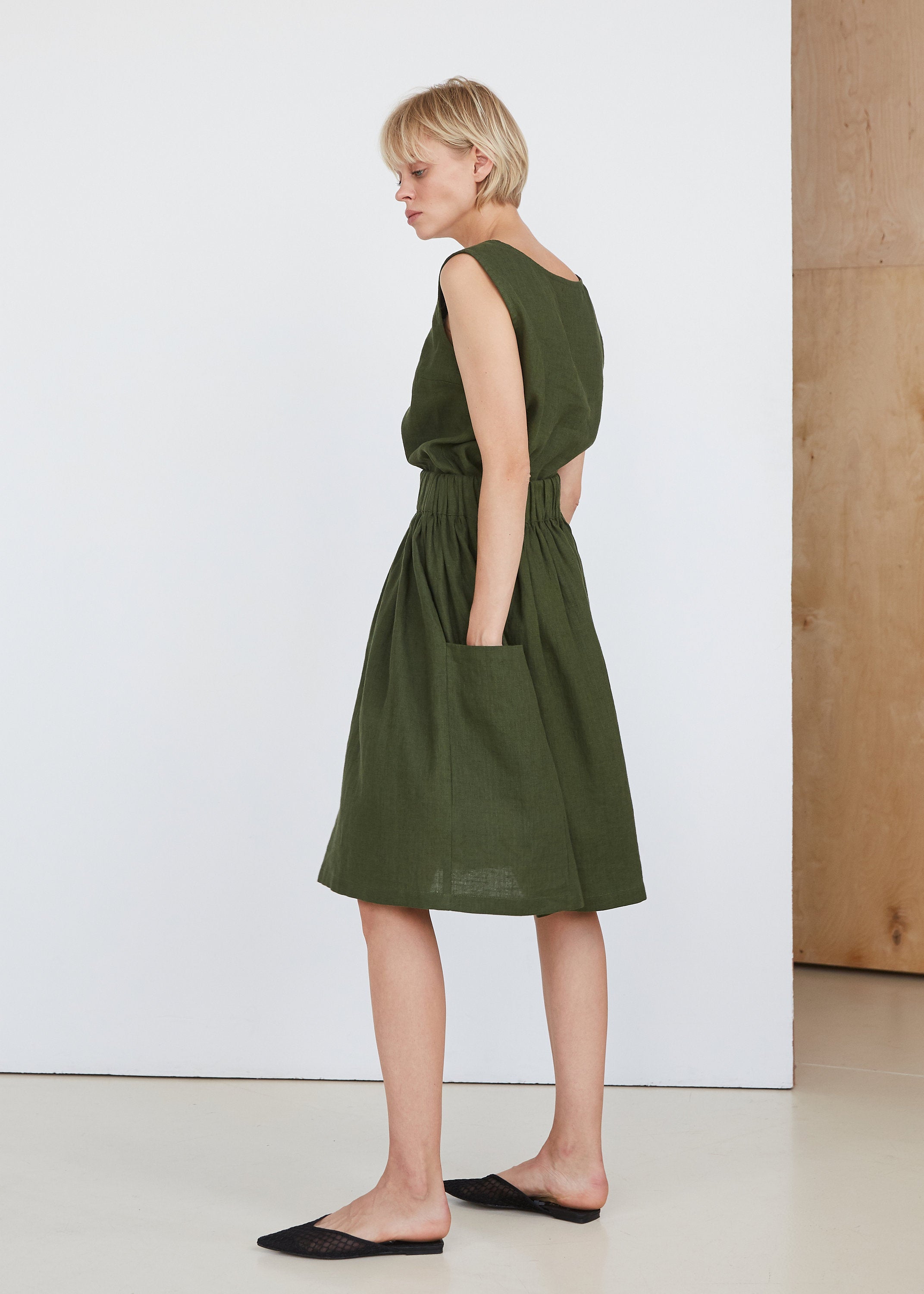 Dark Green Linen Skirt