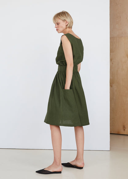 Dark Green Linen Skirt