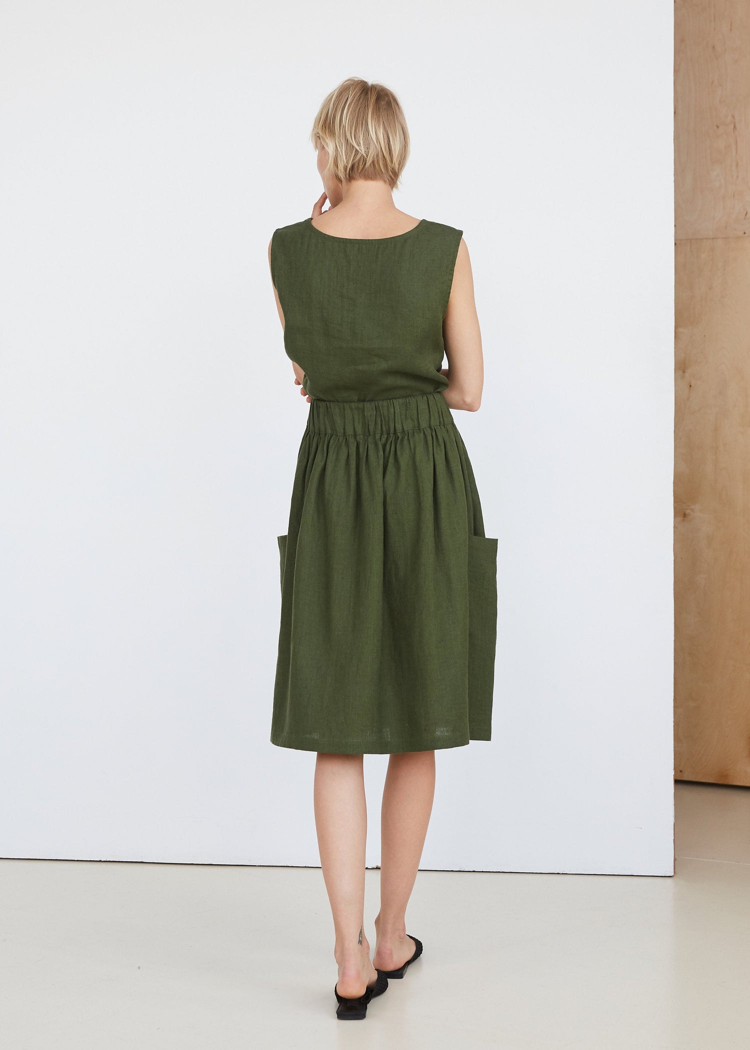 Dark Green Linen Skirt