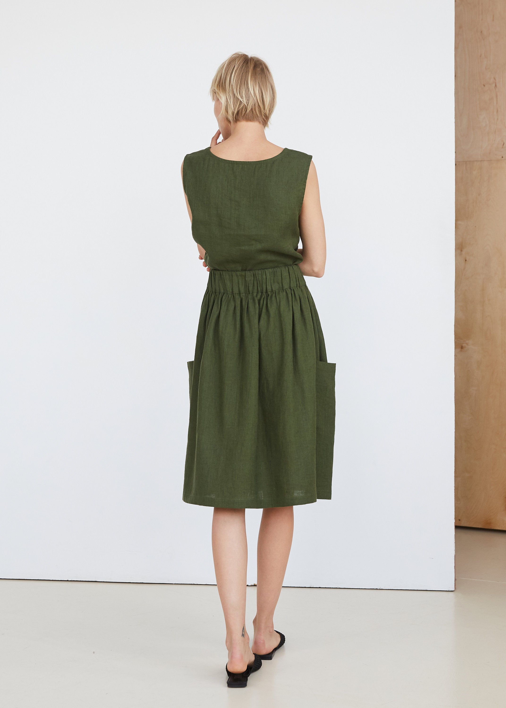 Dark Green Linen Skirt