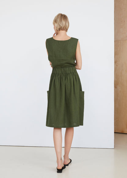 Dark Green Linen Skirt