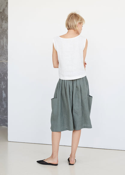 Off White Linen Crop Top