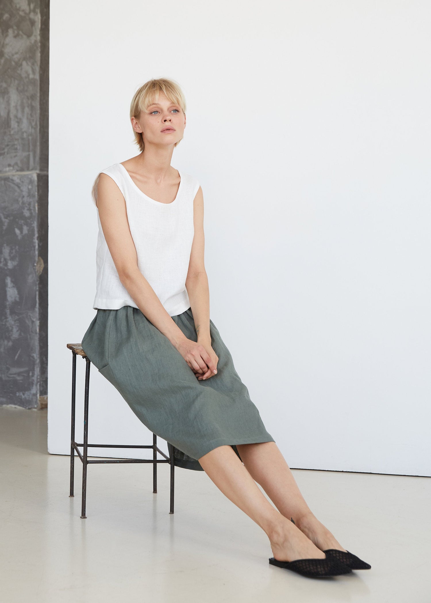 Off White Linen Crop Top