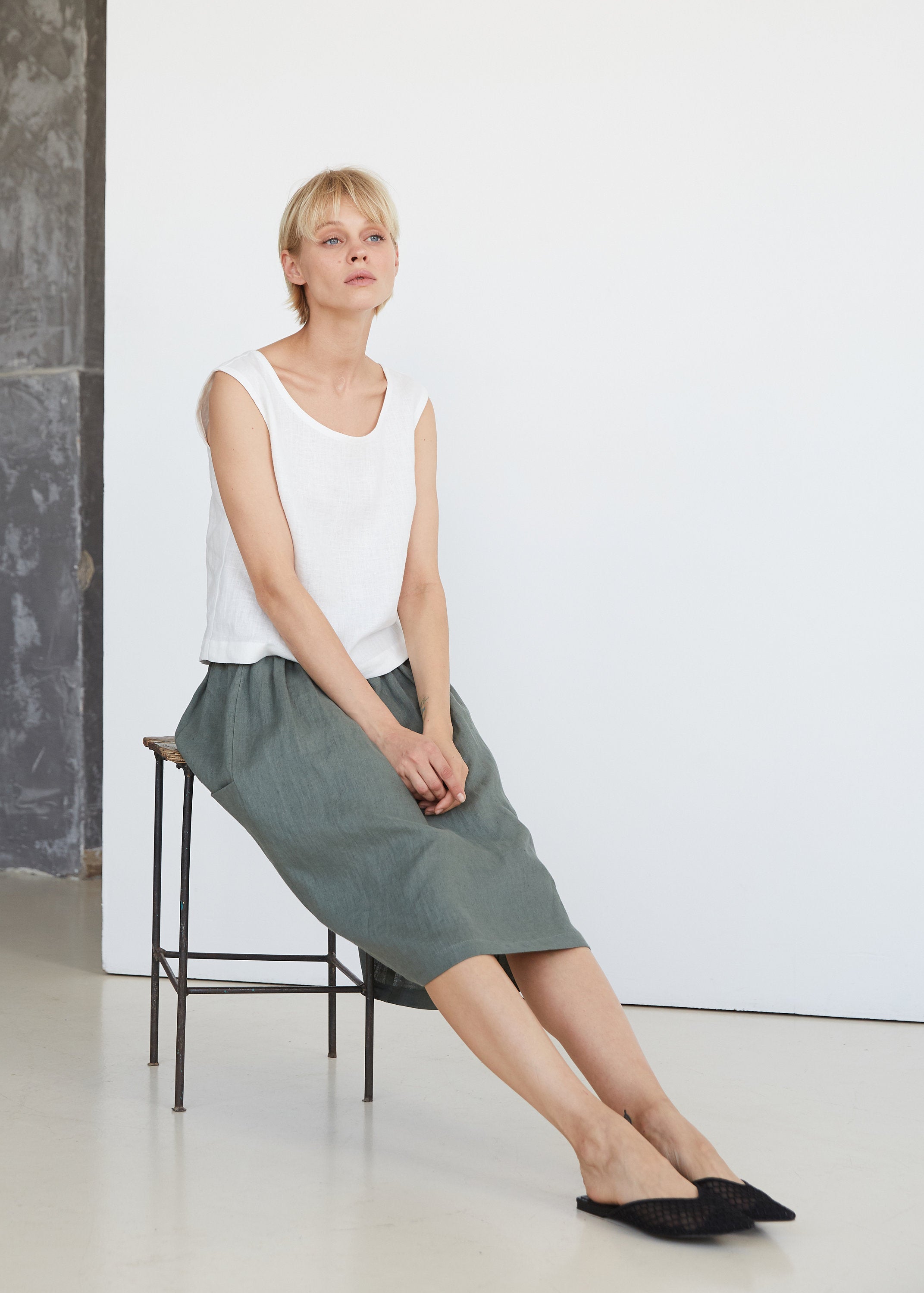 Off White Linen Crop Top