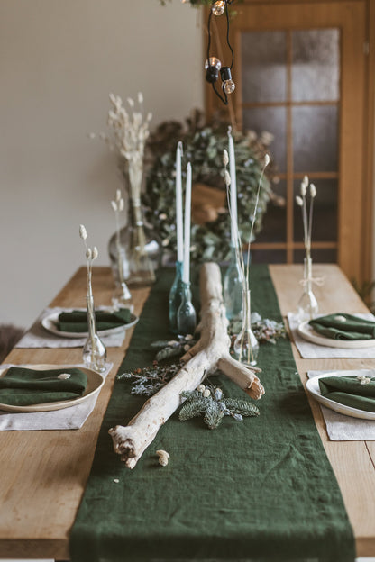 Dark Green Linen Table Runner