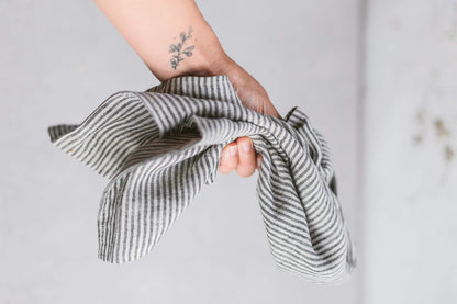 Striped Black Linen Tea Towels Set Of 2