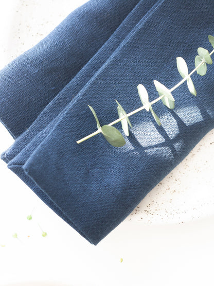 Steel Blue Linen Napkins Set Of 2 Mitered Corners