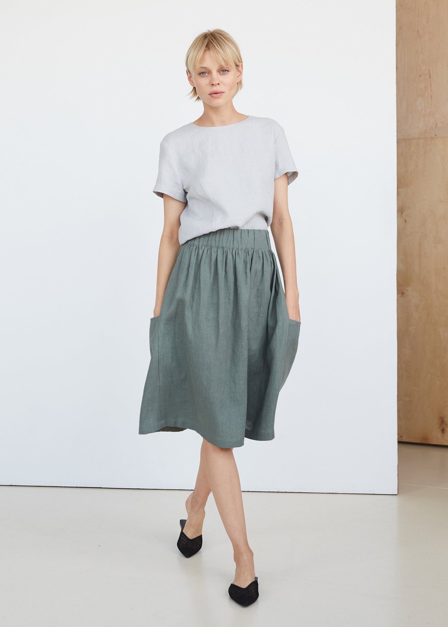 Ice Blue Linen Skirt