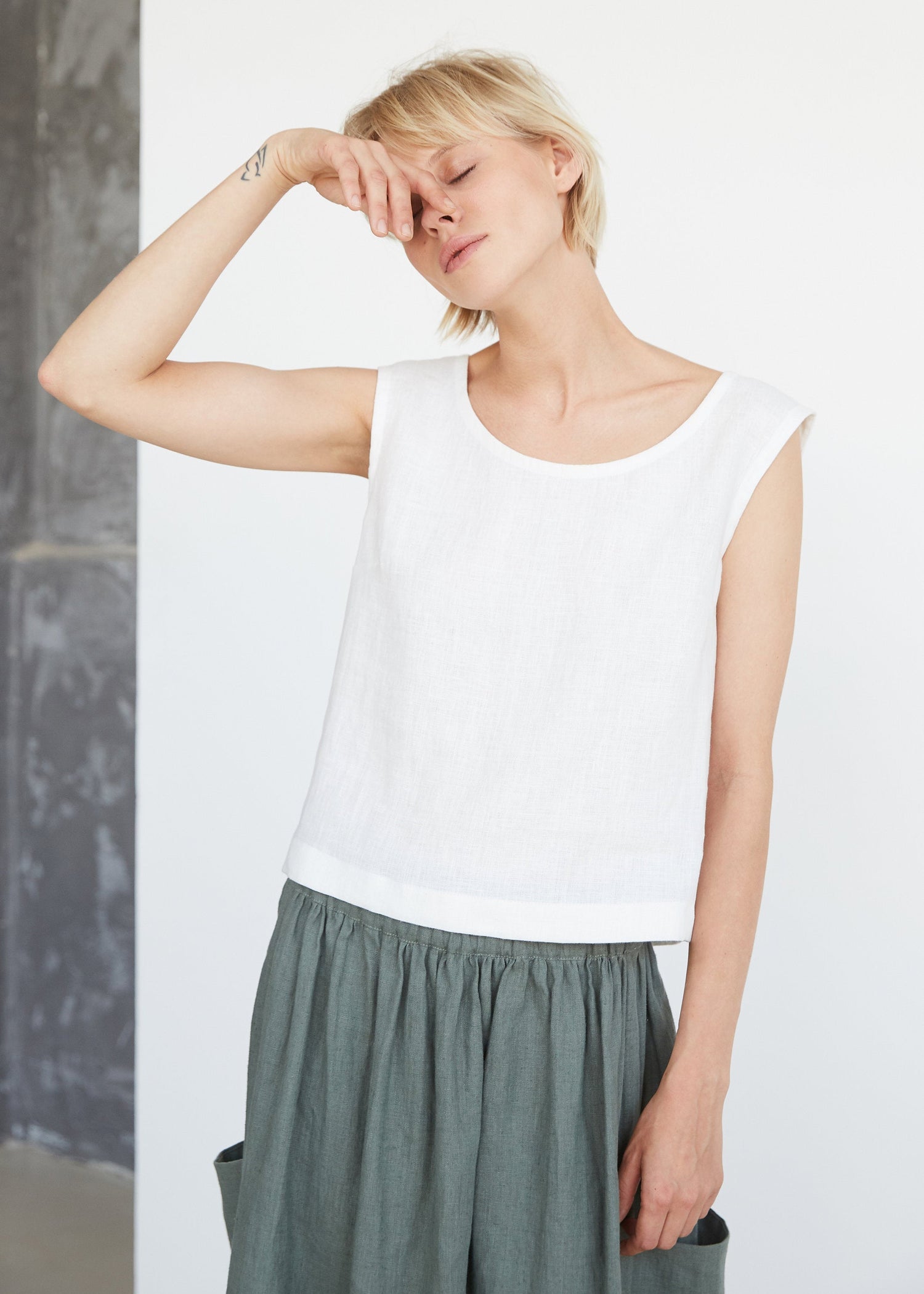 Off White Linen Crop Top