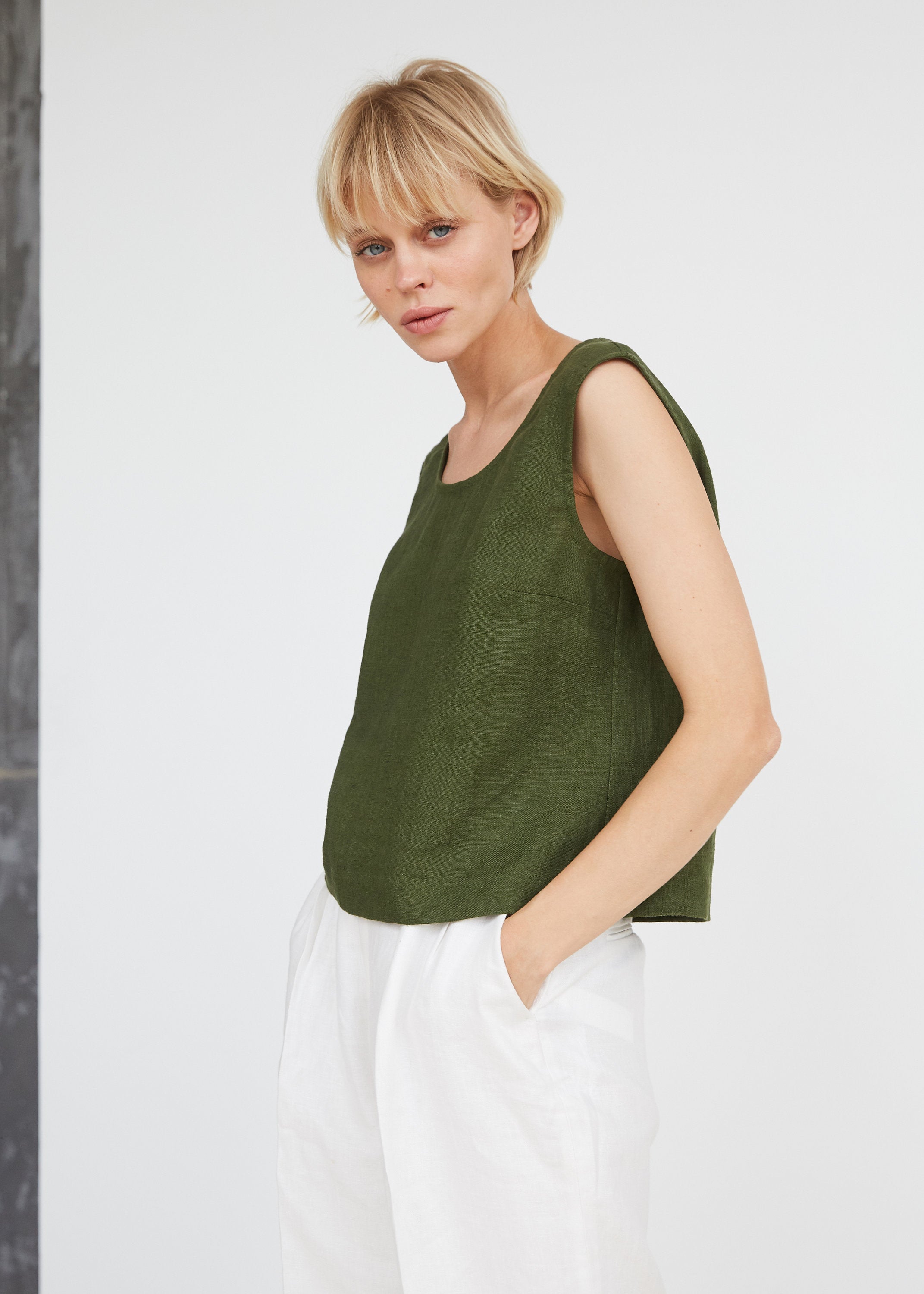 Off White Linen Crop Top