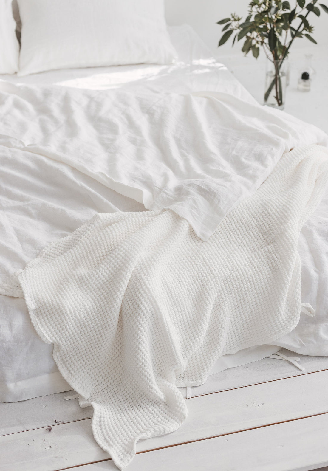 White Linen Waffle Bath Towel