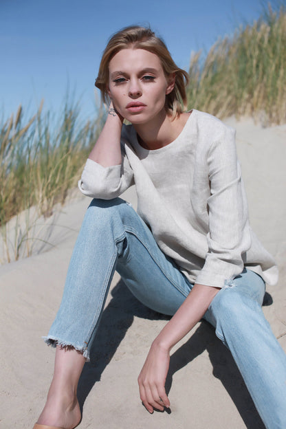 Natural Light Linen Top With Buttons