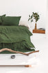 Set Of Dark Green Linen Duvet Cover And 2 Pillowcases