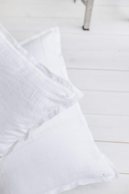 White Flanged Linen Pillow Case