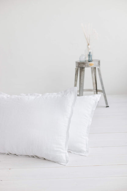 White Flanged Linen Pillow Case