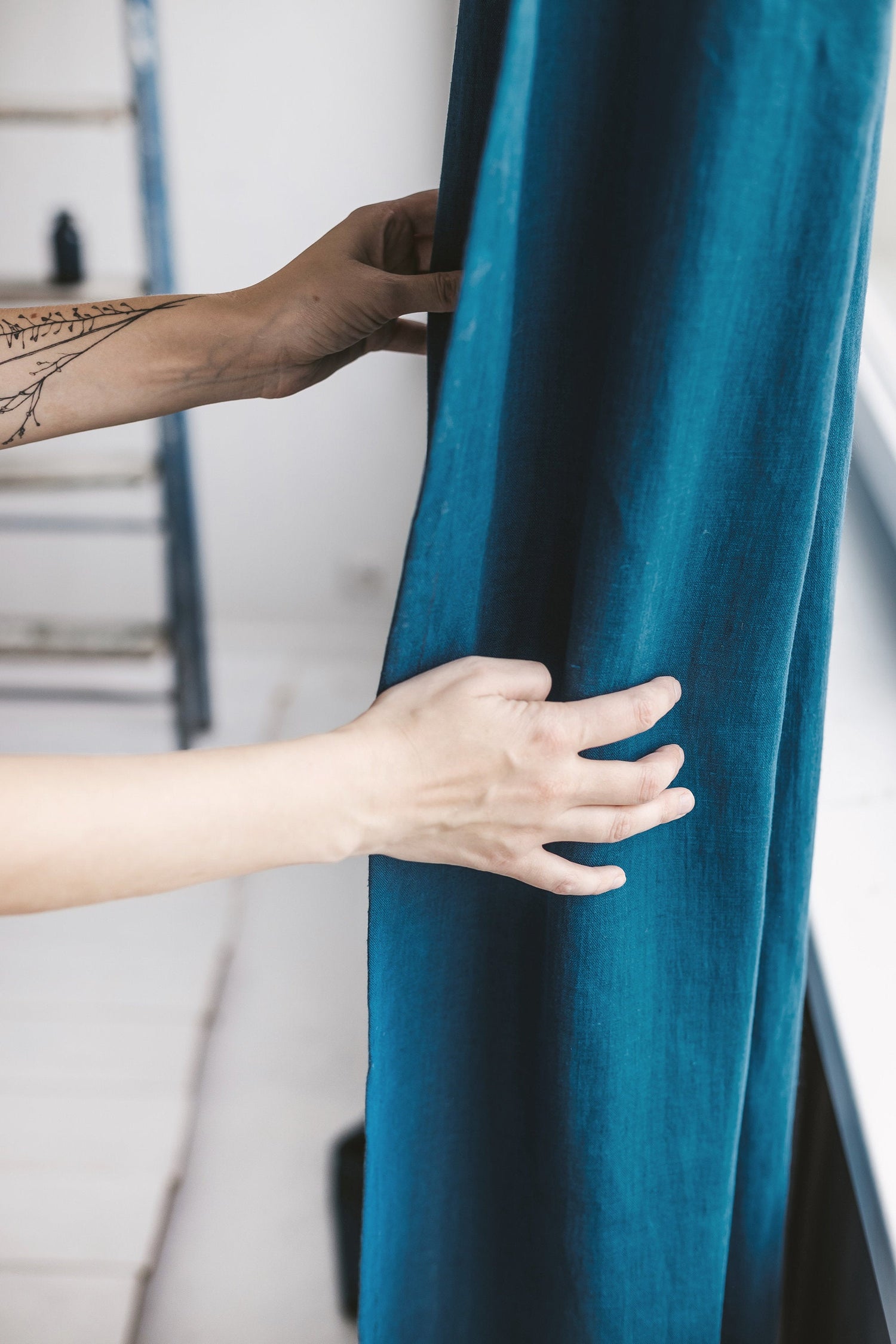 Dark Teal Linen Curtain