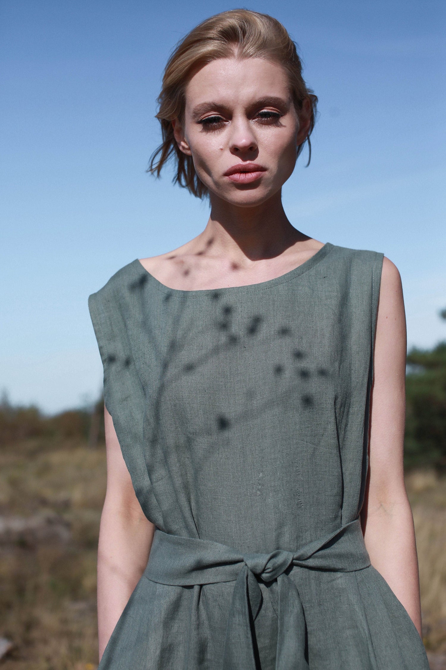 Safari Green Linen Jumpsuit