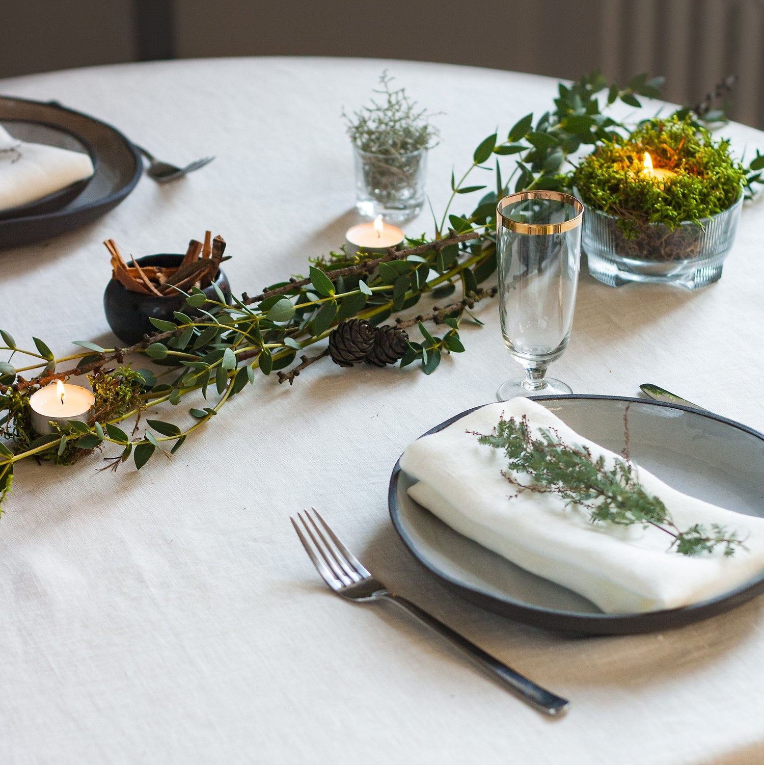Off White Round Linen Tablecloth