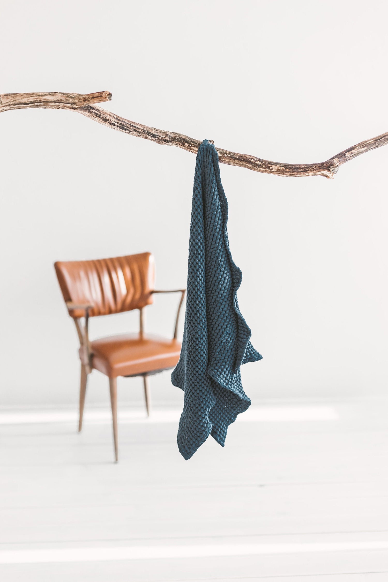 Dark Teal Linen Waffle Bath Towel