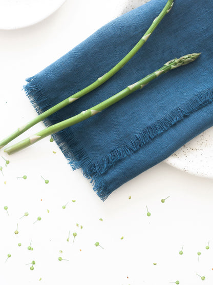 Harbour Blue Fringed Linen Napkins Set Of 2