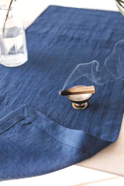 Steel Blue Linen Table Runner