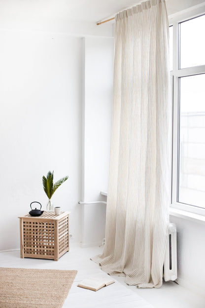 86.6&quot;/220 Cm Width Natural Striped Linen Curtain