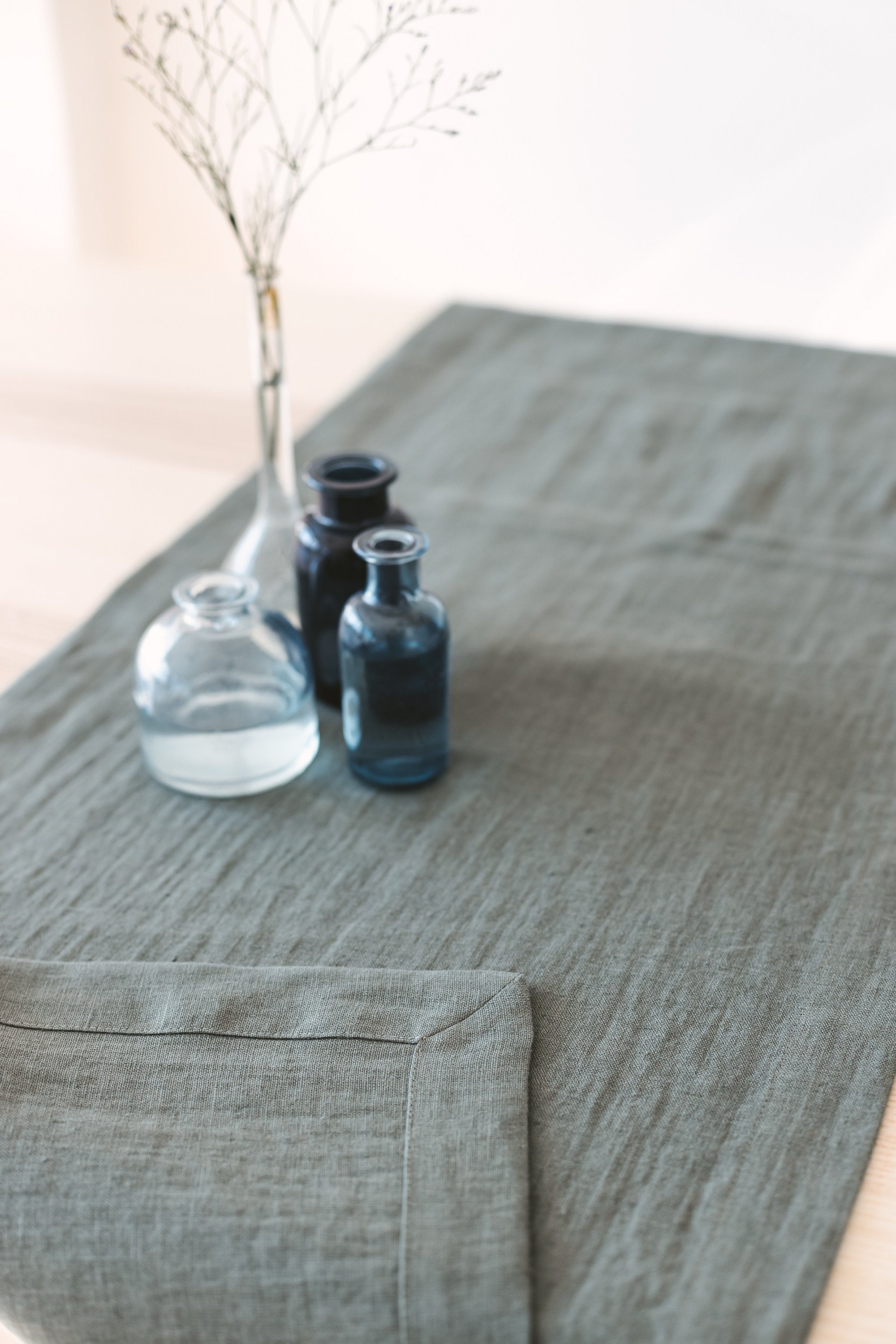 Safari Green Linen Table Runner