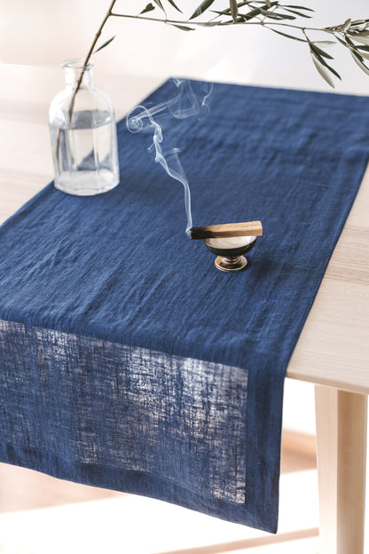 Steel Blue Linen Table Runner