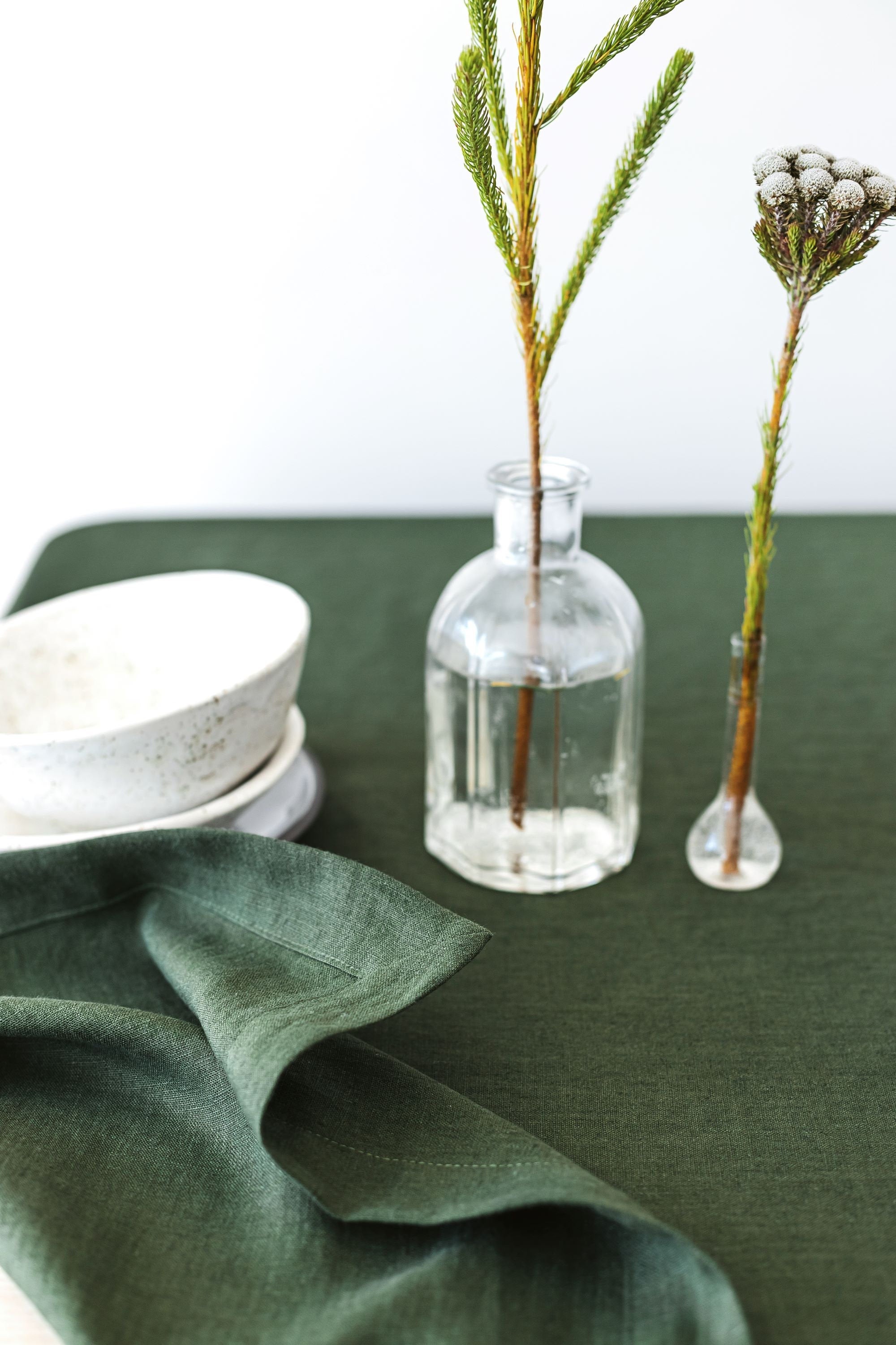 Dark Green Linen Tablecloth