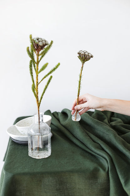 Dark Green Linen Tablecloth