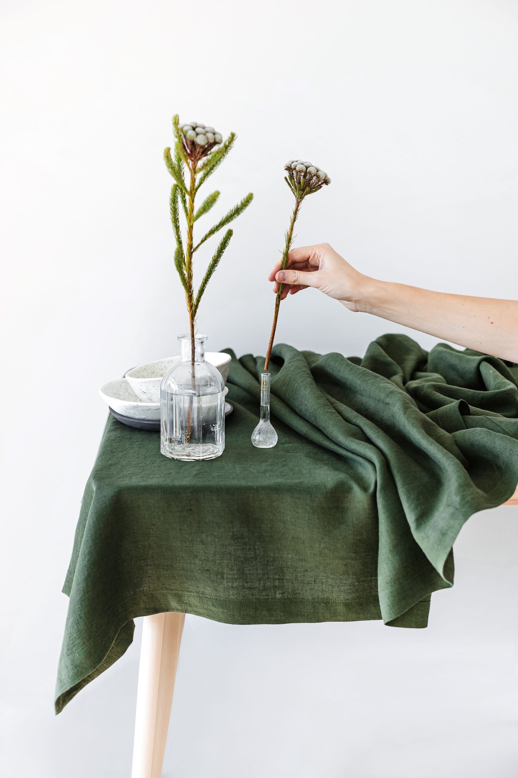 Dark Green Linen Tablecloth