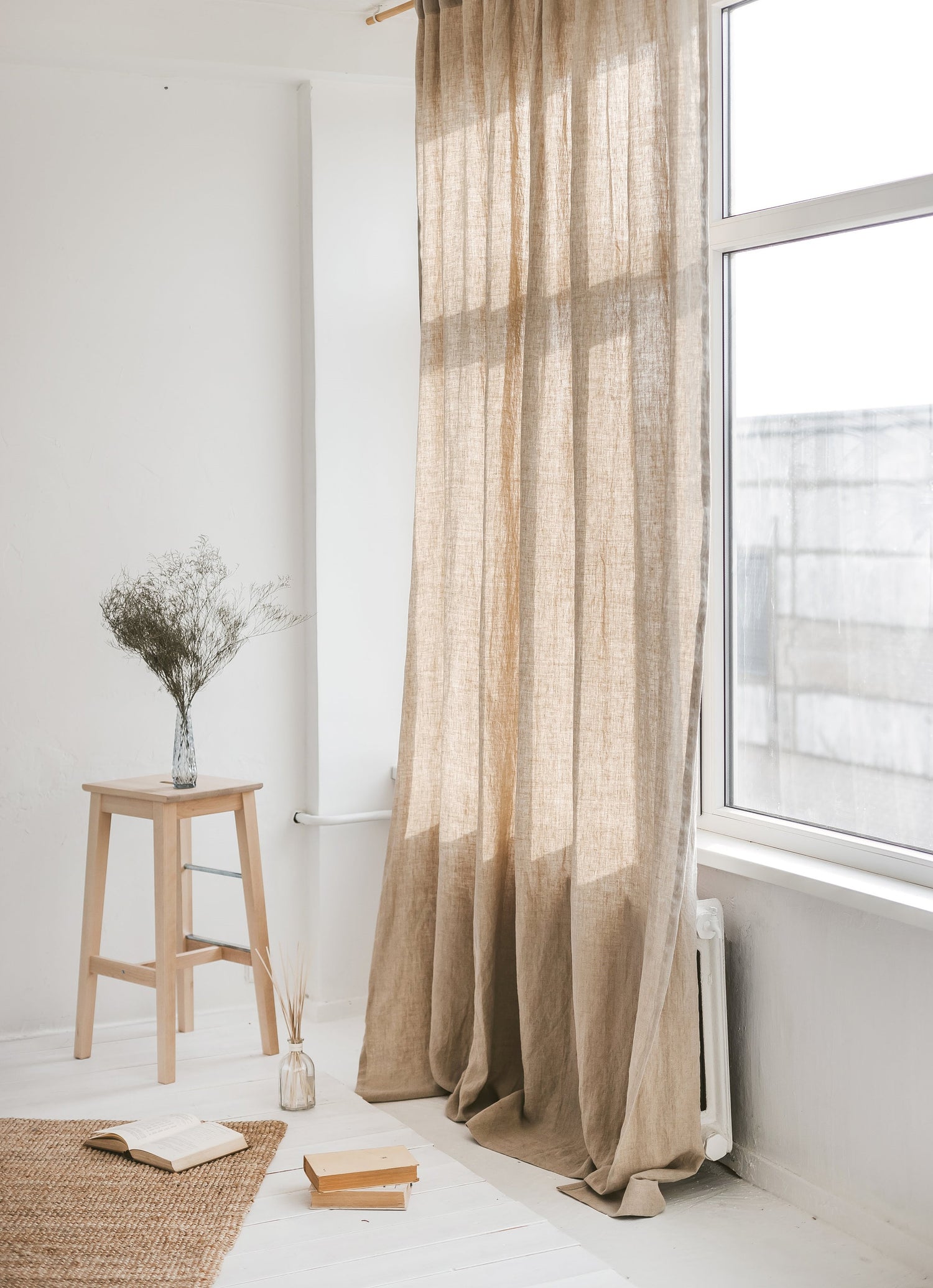 86.6&quot;/220 Cm Width Natural Light Linen Curtains With Tabs