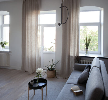 86.6&quot;/220 Cm Width Natural Light Linen Curtains With Tabs