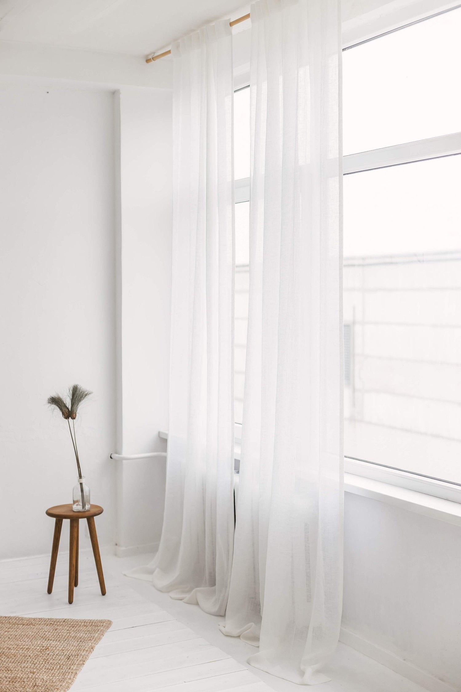 Lightweight White Linen Curtain With Tabs Or Ties