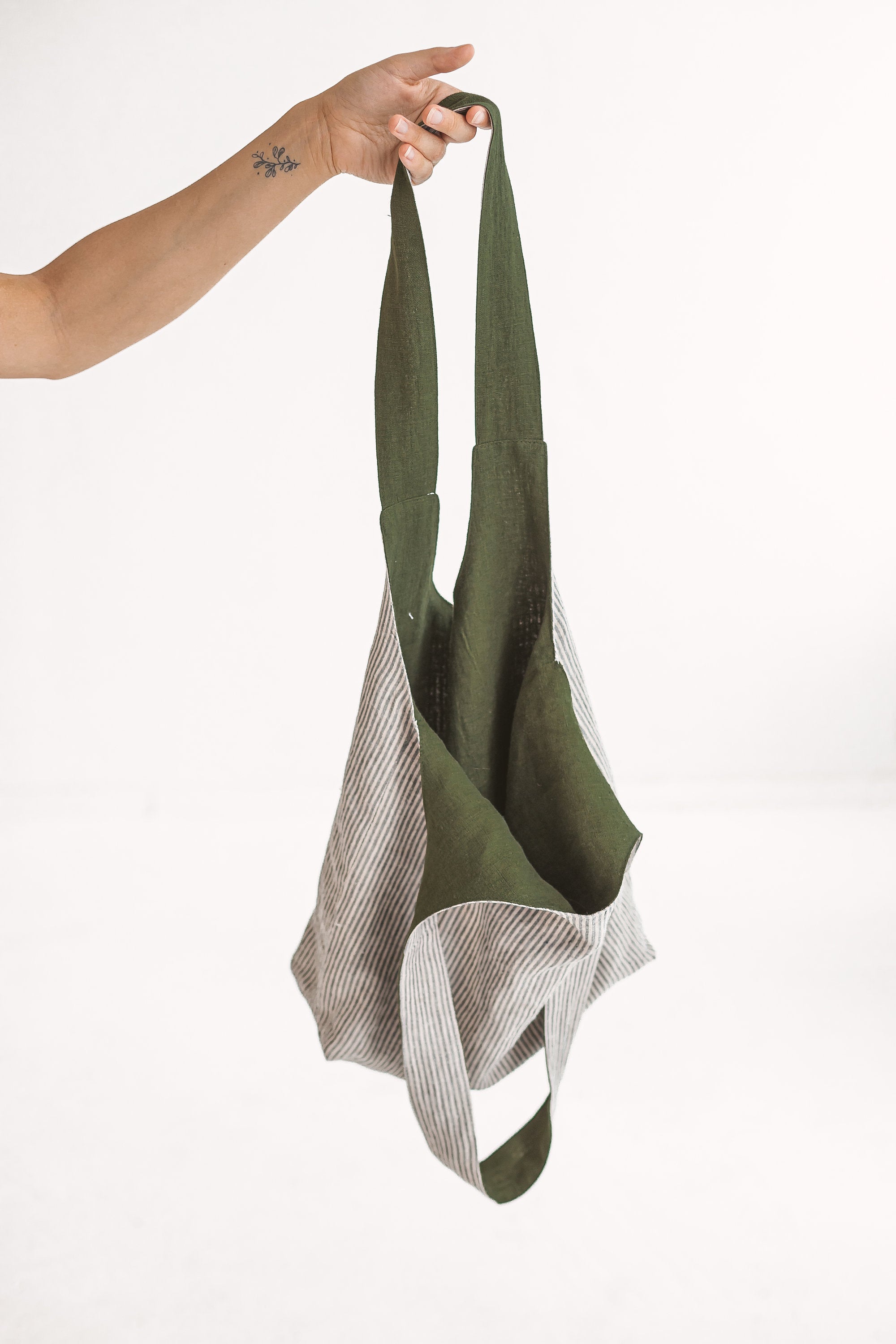 Dark Green Reversible Linen Tote Bag