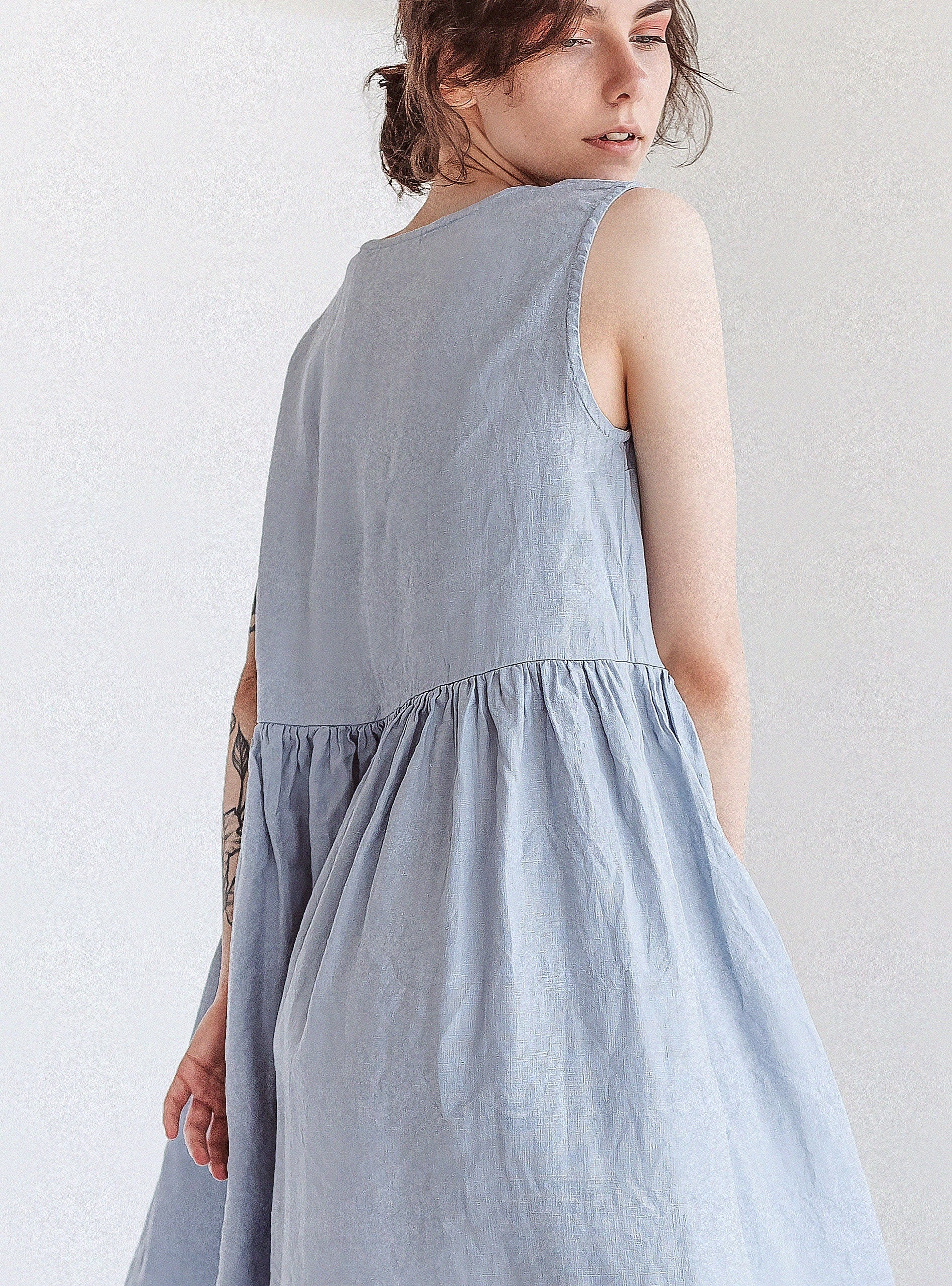 Ice Blue Linen Dress