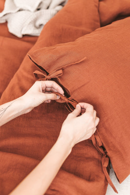 Rusty Linen Pillow Case With Ties