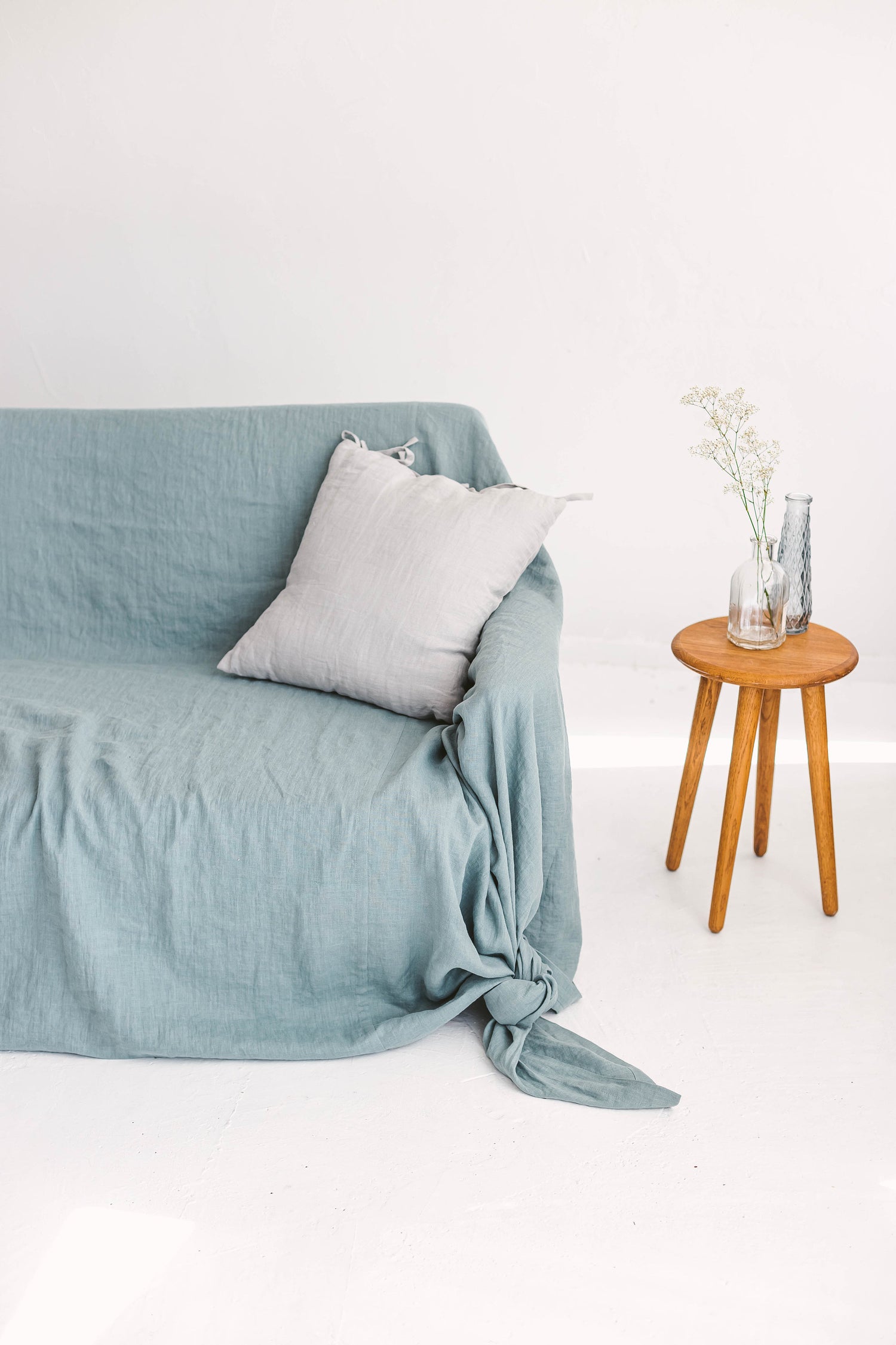 Dusty Aqua Linen Couch Cover
